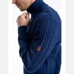 GRANATOWY męski DZIANINOWY sweter, zamek, półgolf, wzorek MORAJ